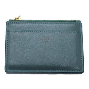Celine Green Tri Compact Wallet Calfskin fold Leather Triomphe